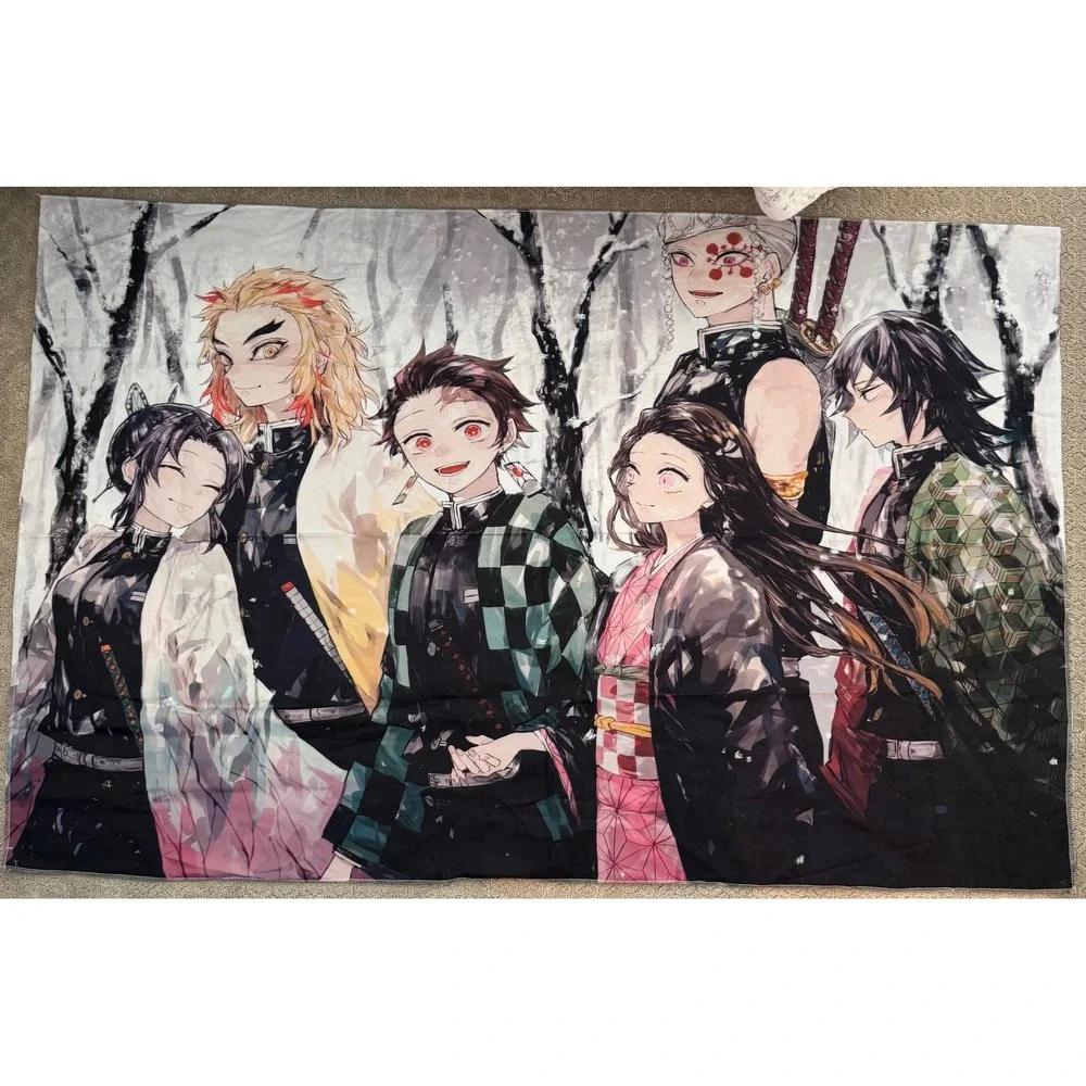Demon Slayer Tapestry Tanjiro Nezuko Zenitsu Inosuke Fabric Wall Poster Anime